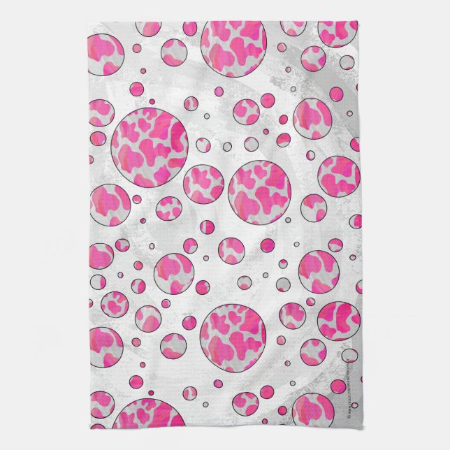 Polka Dot Cow Pink and White Kitchen Towel (Vertical)