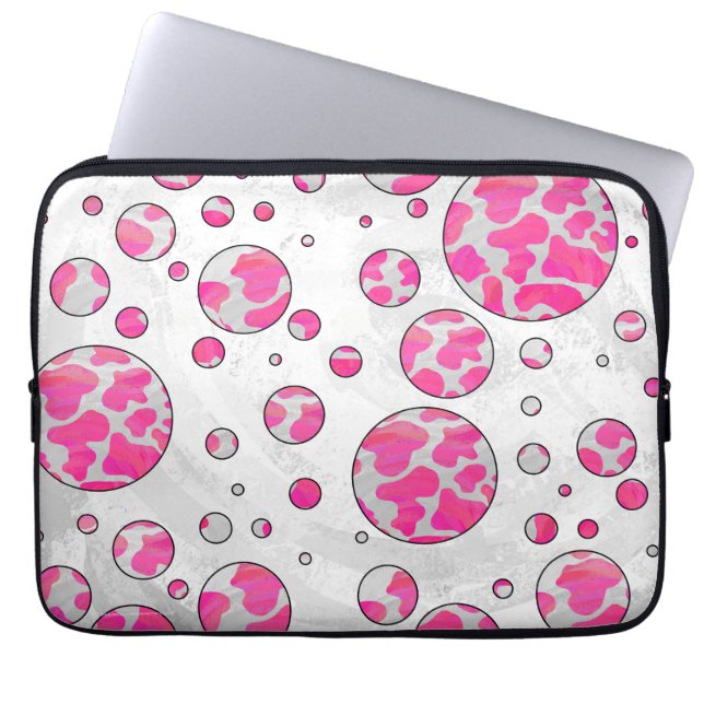 Polka Dot Cow Pink and White Laptop Sleeve (Front)