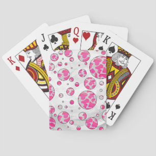 Polka Dot Cow Pink and White Playing Cards