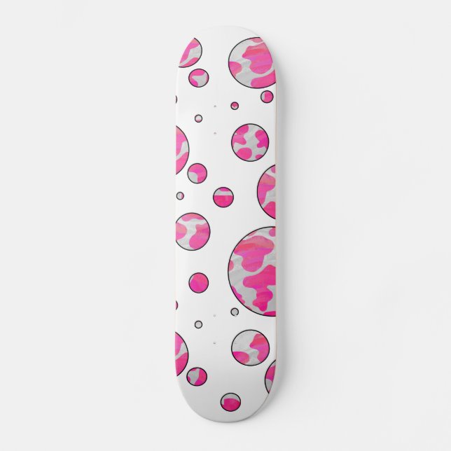 Polka Dot Cow Pink and White Skateboard (Front)
