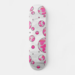 Polka Dot Cow Pink and White Skateboard