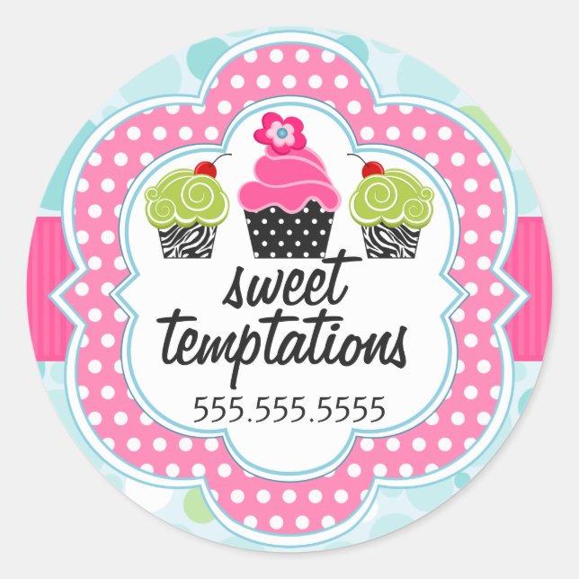 Polka Dot Crazy Cupcake Bakery Box Seals (Front)