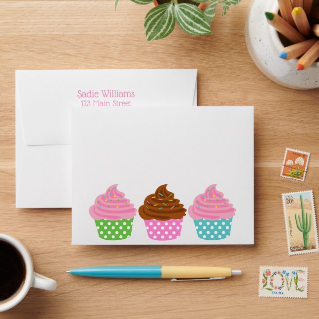 Polka Dot Cupcakes Personalized Envelopes (Desk)
