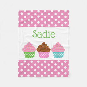 Polka Dot Cupcakes Personalized Fleece Blanket