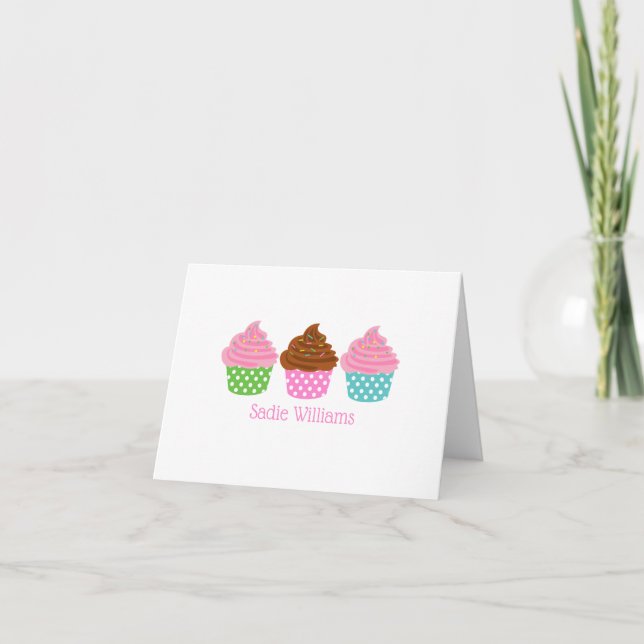 Polka Dot Cupcakes Personalized Folded Note Cards (Front)