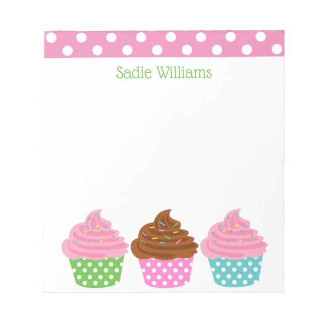 Polka Dot Cupcakes Personalized Notepad (Front)