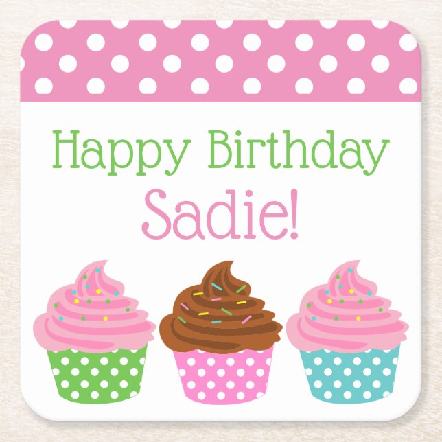 Polka Dot Cupcakes Personalized Paper Coasters (Front)