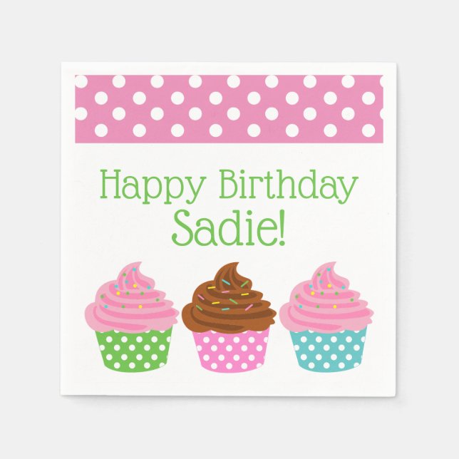 Polka Dot Cupcakes Personalized Party Napkins (Front)