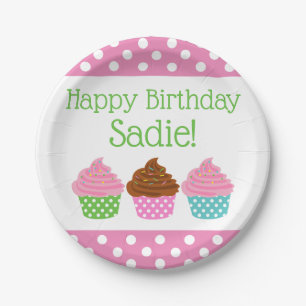 Polka Dot Cupcakes Personalized Party Plates