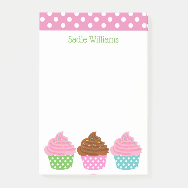 Polka Dot Cupcakes Personalized Post-it Notepad (Front)