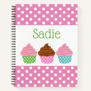 Polka Dot Cupcakes Personalized Spiral Notebook