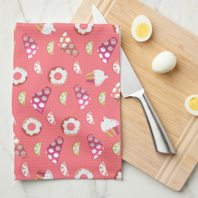 Polka Dot Cups Cakes Doughnuts Lemons Grapefruits Kitchen Towel (Quarter Fold)