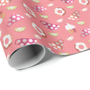 Polka Dot Cups Cakes Doughnuts Lemons Grapefruits Wrapping Paper