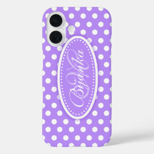 Polka dot custom name purple  iPhone 16 case
