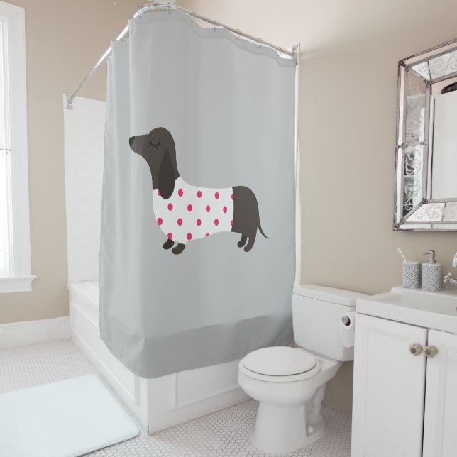Polka Dot Dachshund Shower Curtain (In Situ)