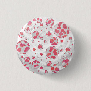 Polka Dot Dalmatian Pink and White 1 Inch Round Button