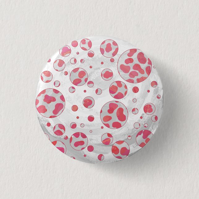 Polka Dot Dalmatian Pink and White 1 Inch Round Button (Front)