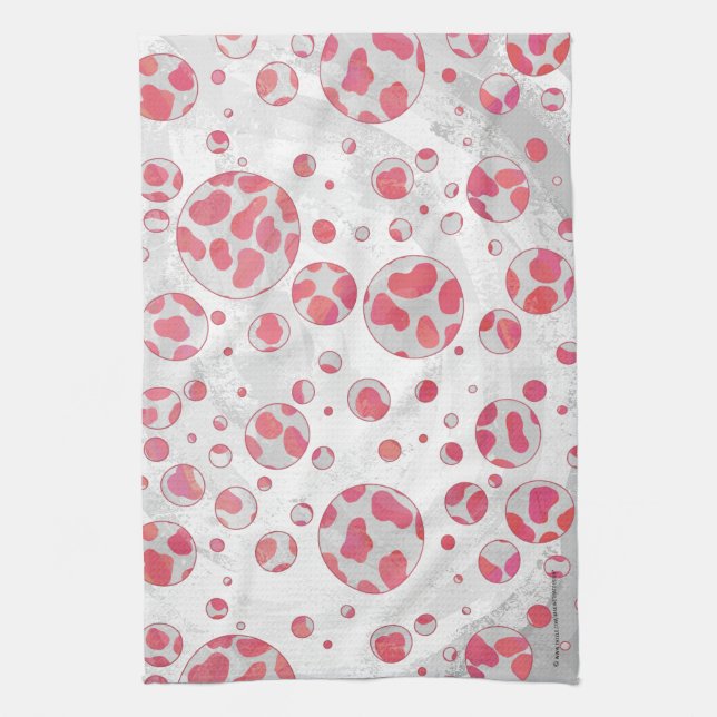 Polka Dot Dalmatian Pink and White Kitchen Towel (Vertical)