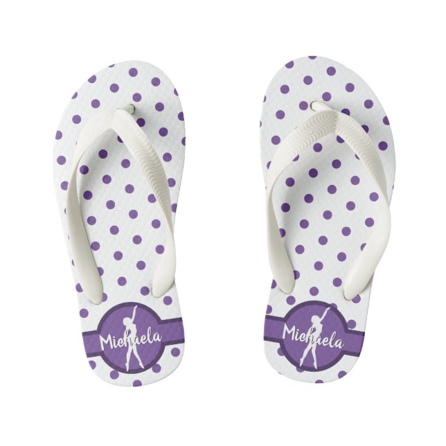 Polka Dot Dance Ballerina Purple Gymnastics Name Kid's Flip Flops (Footbed)