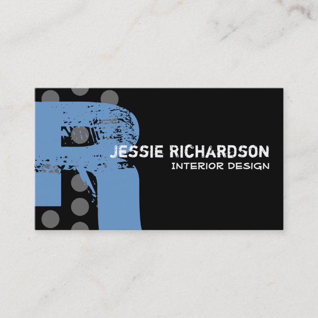 Polka Dot Distressed - Monogram R Business Card (Front)