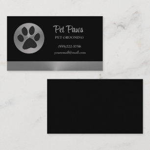 Polka Dot Dog Paw on Silver Pet Grooming Service  Business Card