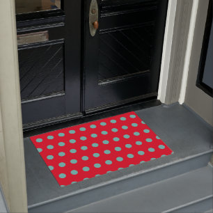 Polka Dot Door Mat (Red & Aqua)
