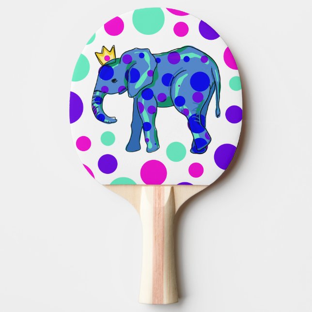 Polka Dot Elephant Ping Pong Paddle (Front)