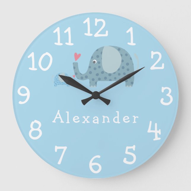 Polka Dot Elephants Personalised Nursery Large Clock (Front)