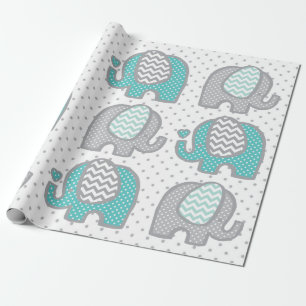 Polka dot elephants wrapping paper