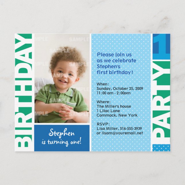 Polka Dot First Birthday Party Invitation Postcard (Front)