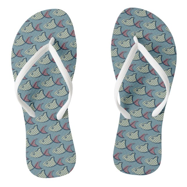 Polka Dot Fish Pattern Flip Flops (Footbed)