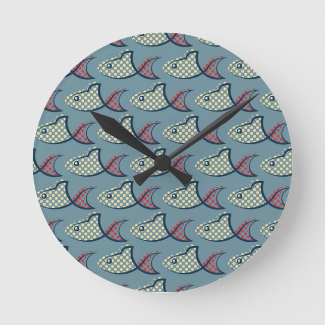 Polka Dot Fish Pattern Round Clock (Front)