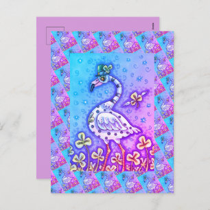 POLKA DOT FLAMINGO, COLORFUL ST. PATRICK'S DAY HOLIDAY POSTCARD