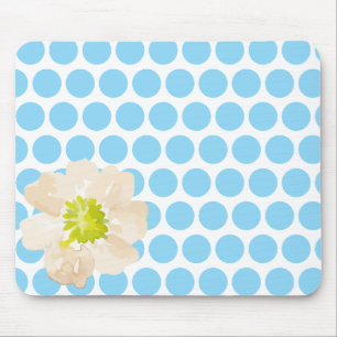 Polka Dot Floral Mousepad with Watercolor Flower