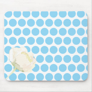 Polka Dot Floral Mousepad with Watercolor Flower