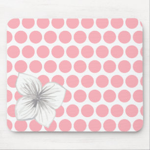 Polka Dot Floral Mousepad with Watercolor Flower