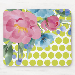 Polka Dot Floral Mousepad with Watercolor Flower