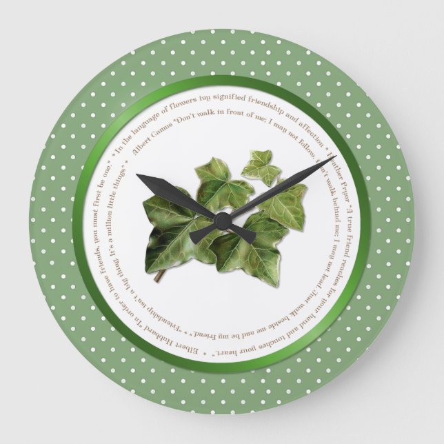 Polka Dot Flower Meanings - Green Ivy Large Clock (Front)