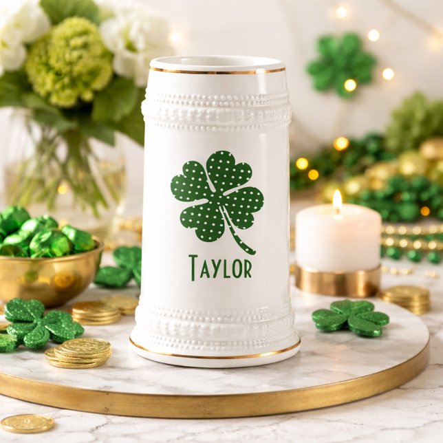 Polka dot Four Leaf Clover Customize Beer Stein (Creator Uploaded)