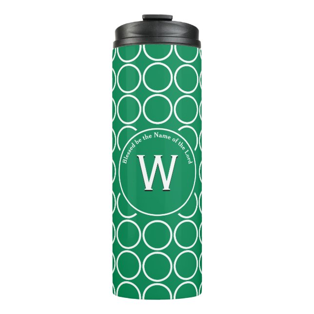 POLKA DOT Geometric Customized Monogram Green Thermal Tumbler (Front)