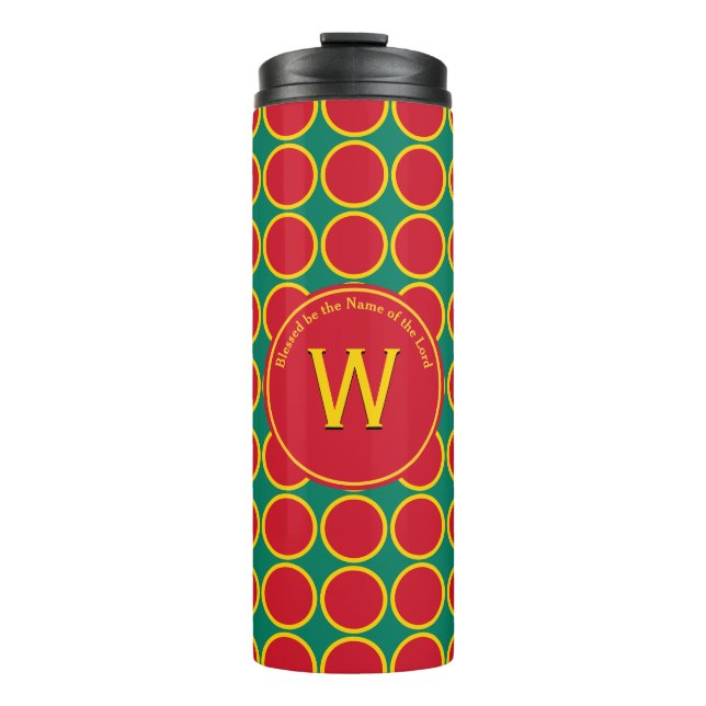 POLKA DOT Geometric Customized Monogram Red Thermal Tumbler (Front)