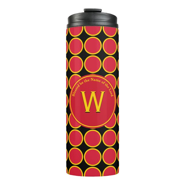 POLKA DOT Geometric Monogram Customized Red Yellow Thermal Tumbler (Front)