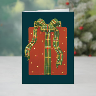 Polka Dot Gift Box Plaid Ribbon Foil Holiday Card