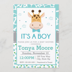 Polka Dot Giraffe Baby Shower Invitation (boy)