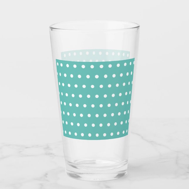 Polka Dot Glass Tumbler (Aqua & White) (Front)