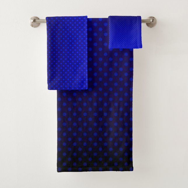 Polka dot gradient navy black colours dark print bath towel set (Insitu)