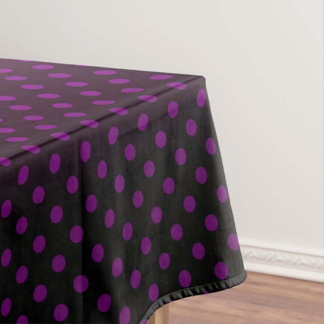 Polka dot gradient purple black colours dark print tablecloth (In Situ)