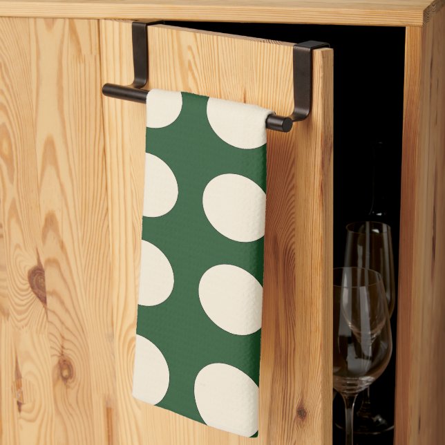 Polka Dot Green Ivory Colour Polka Dot Kitchen Towel (Thirds Fold)