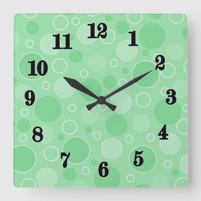 Polka dot green tones retro sixties square wall clock (Front)
