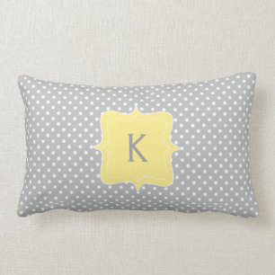 Polka Dot Grey and Yellow Monogram Lumbar Pillow
